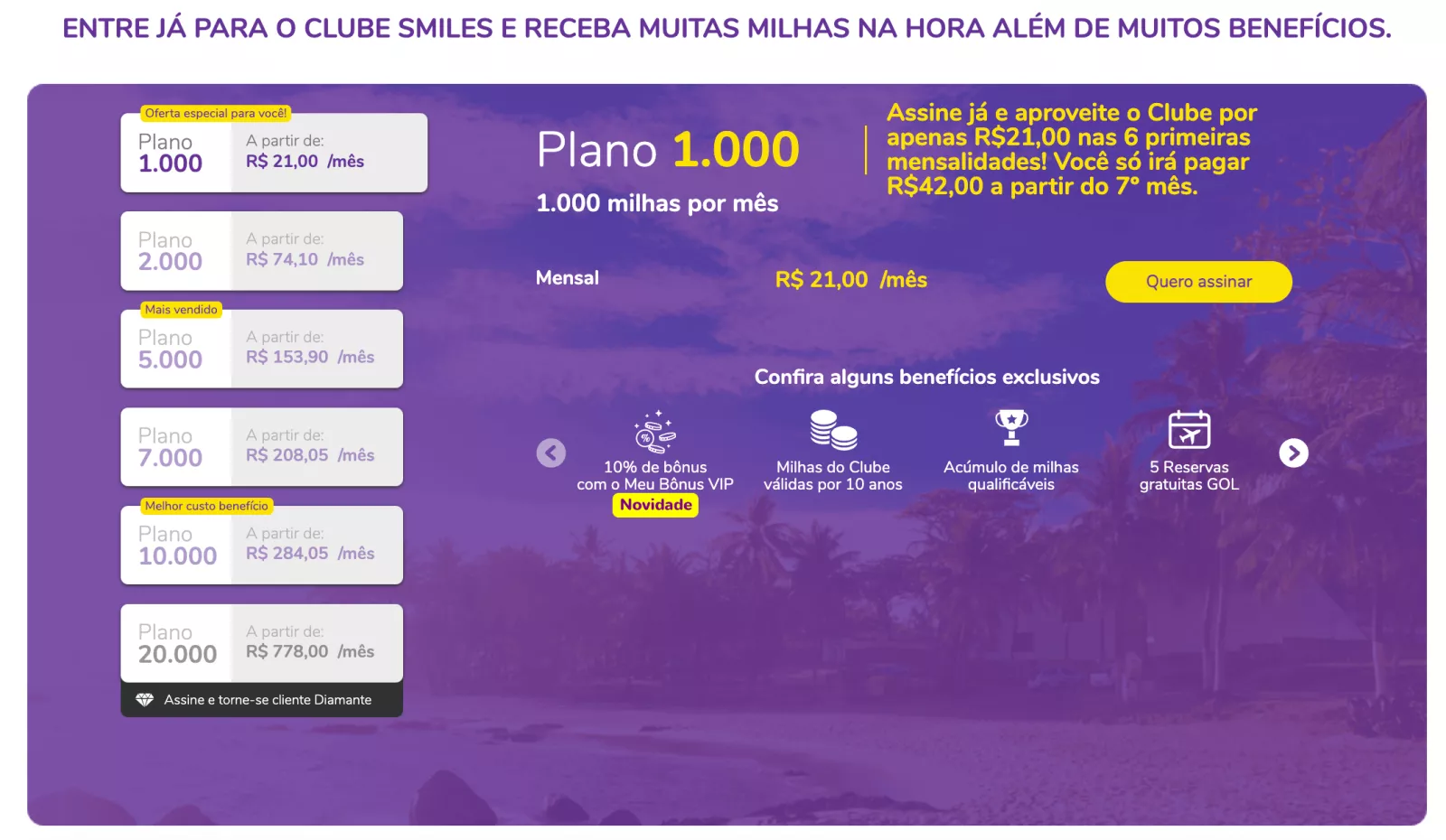 cadastro clube smiles plano