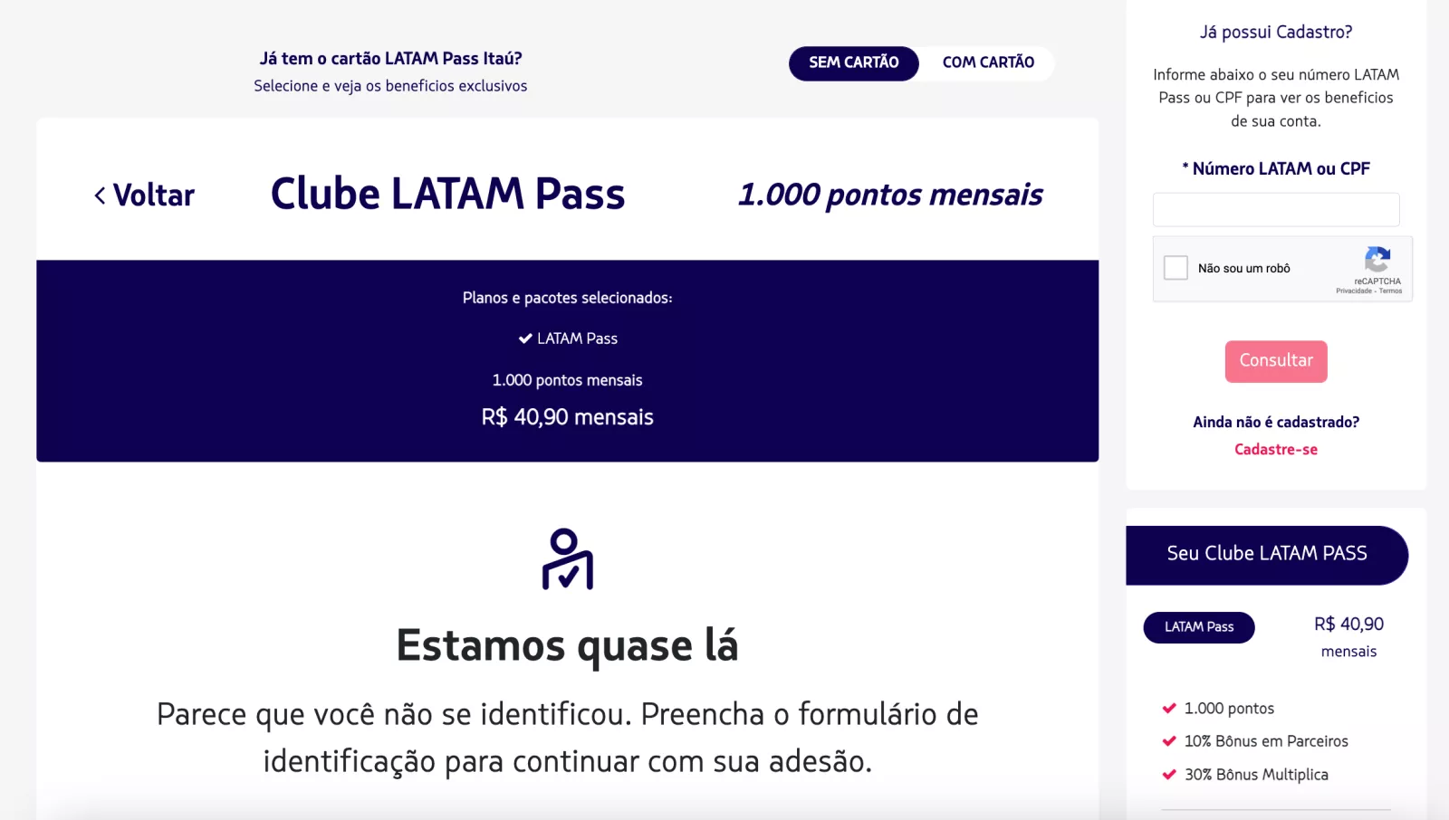 cadastro latam pass passo 9