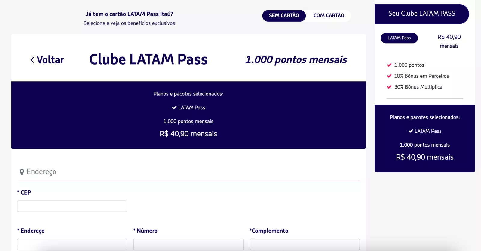 cadastro latam pass passo 9