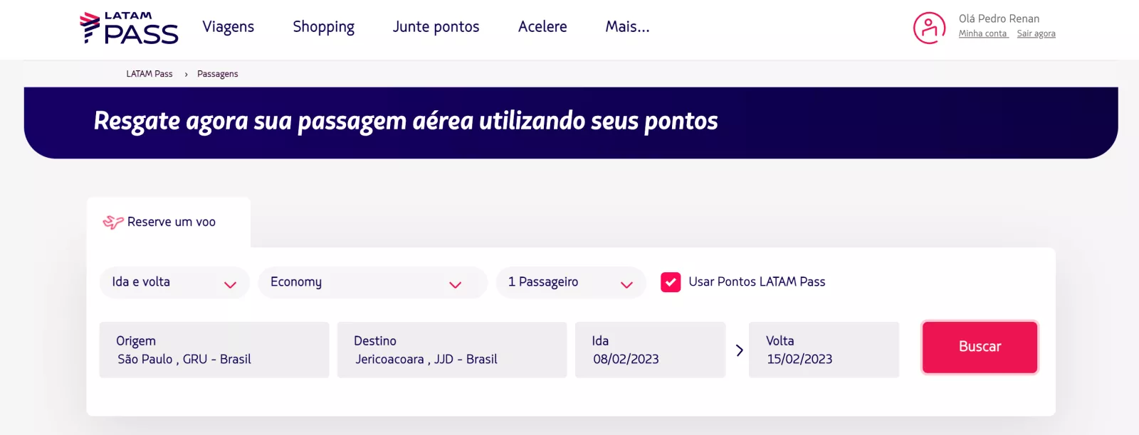 compra passagem latam pass passo 1